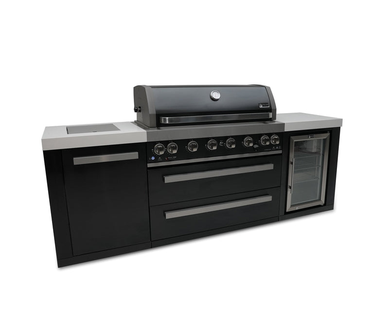 Mont Alpi 805 Black Stainless Steel Island with Fridge Cabinet / 6-Burner Grill, 2 Infrared Burners, Fridge  / MAi805-BSSFC