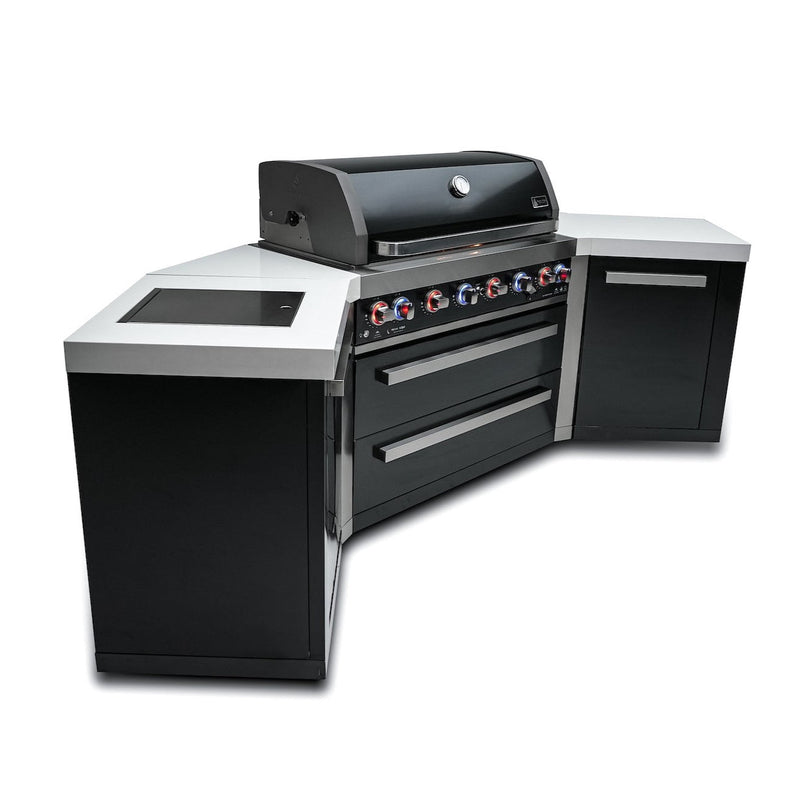 Mont Alpi 805 Black Stainless Steel Island with Two 45 Degree Corners/ 6-Burner Grill, 2 Infrared Burners  / MAi805-BSS45