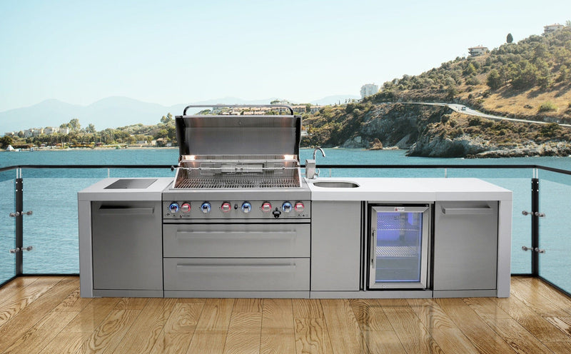 Mont Alpi 805 Deluxe Island with Beverage Center / 6-Burner Grill, 2 Infrared Burners, Sink, Fridge, Stainless Steel / MAi805-DBEV