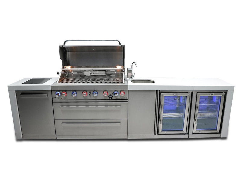 Mont Alpi 805 Deluxe Island with Beverage Center and Fridge Cabinet / 6-Burner Grill, 2 Infrared Burners, Sink, 2 Fridges, Stainless Steel / MAi805-DBEVFC