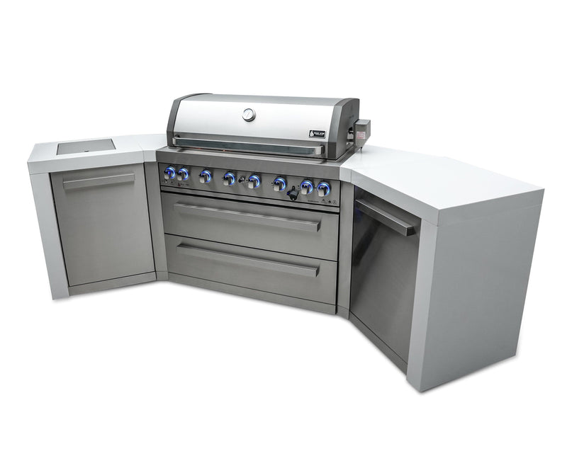 Mont Alpi 805 Deluxe Island with Two 45 Degree Corners/ 6-Burner Grill, 2 Infrared Burners, Stainless Steel / MAi805-D45