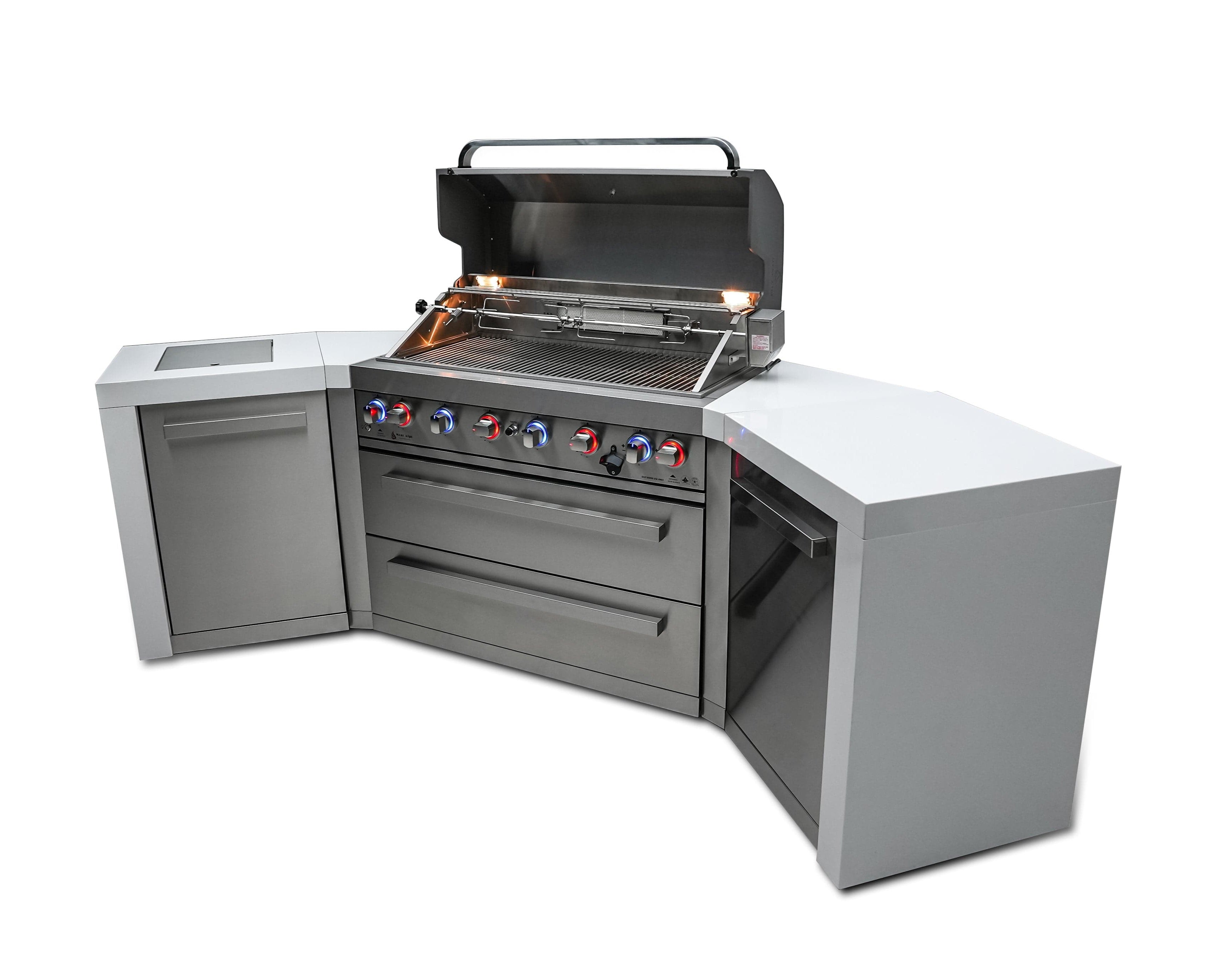 Mont Alpi 805 Deluxe Island with Two 45 Degree Corners/ 6-Burner Grill, 2 Infrared Burners, Stainless Steel / MAi805-D45