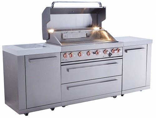 Mont Alpi 805 Island / 6-Burner Grill, 2 Infrared Burners, Stainless Steel, Composite Granite Counters  / MAi805