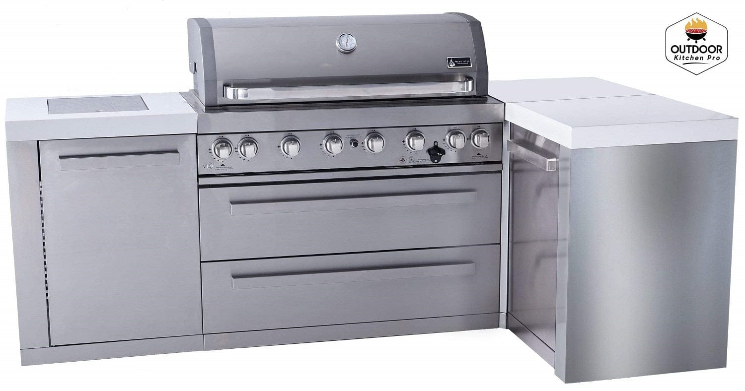 Mont Alpi 805 Island with 90 Degree Corner / 6-Burner Grill, 2 Infrared Burners, Stainless Steel / MAi805-90C