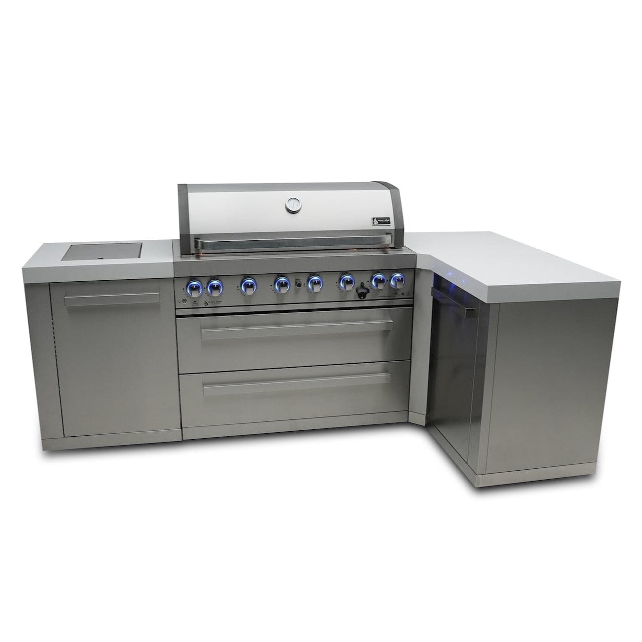 Mont Alpi 805 Island with 90 Degree Corner / 6-Burner Grill, 2 Infrared Burners, Stainless Steel / MAi805-90C