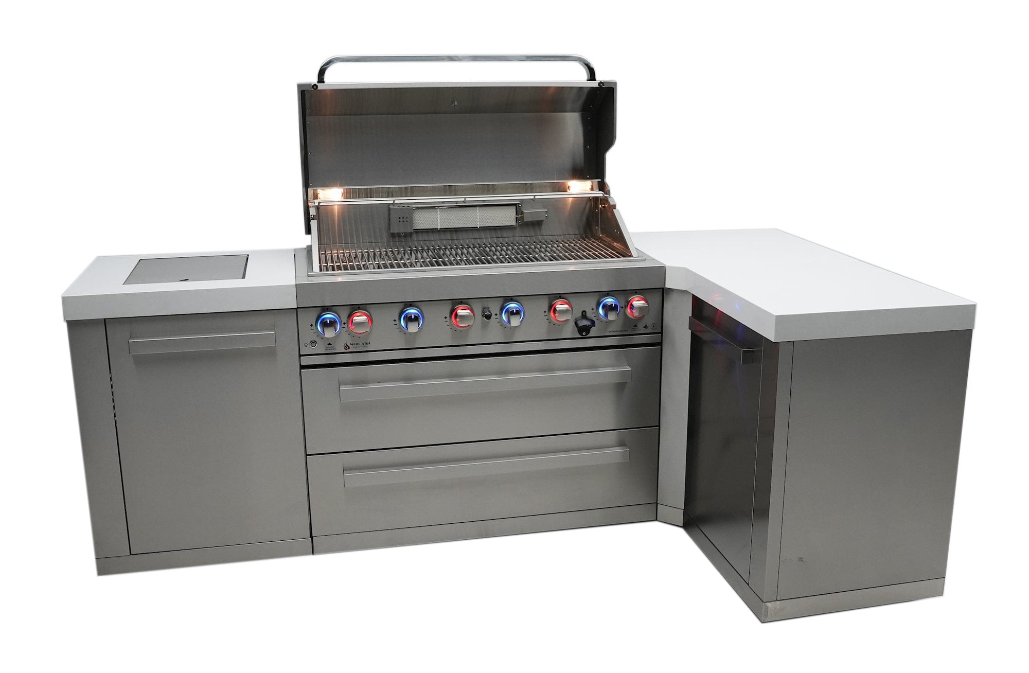 Mont Alpi 805 Island with 90 Degree Corner / 6-Burner Grill, 2 Infrared Burners, Stainless Steel / MAi805-90C