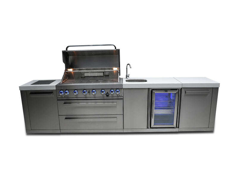 Mont Alpi 805 Island with Beverage Center / 6-Burner Grill, 2 Infrared Burners, Sink, Fridge, Stainless Steel  / MAi805-BEV