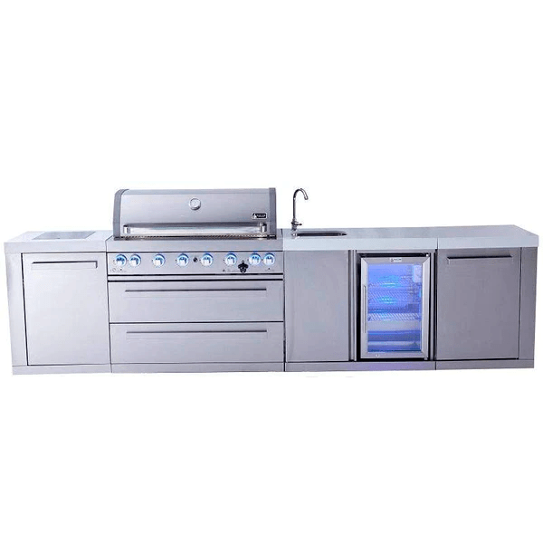 Mont Alpi 805 Island with Beverage Center / 6-Burner Grill, 2 Infrared Burners, Sink, Fridge, Stainless Steel  / MAi805-BEV