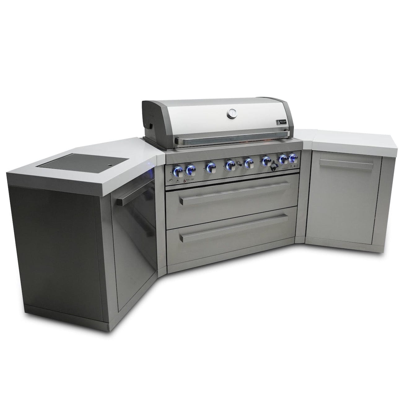 Mont Alpi 805 Island with Two 45 Degree Corners / 6-Burner Grill, 2 Infrared Burners, Stainless Steel / MAi805-45