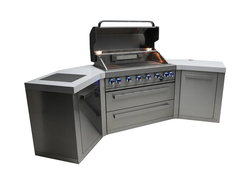 Mont Alpi 805 Island with Two 45 Degree Corners / 6-Burner Grill, 2 Infrared Burners, Stainless Steel / MAi805-45