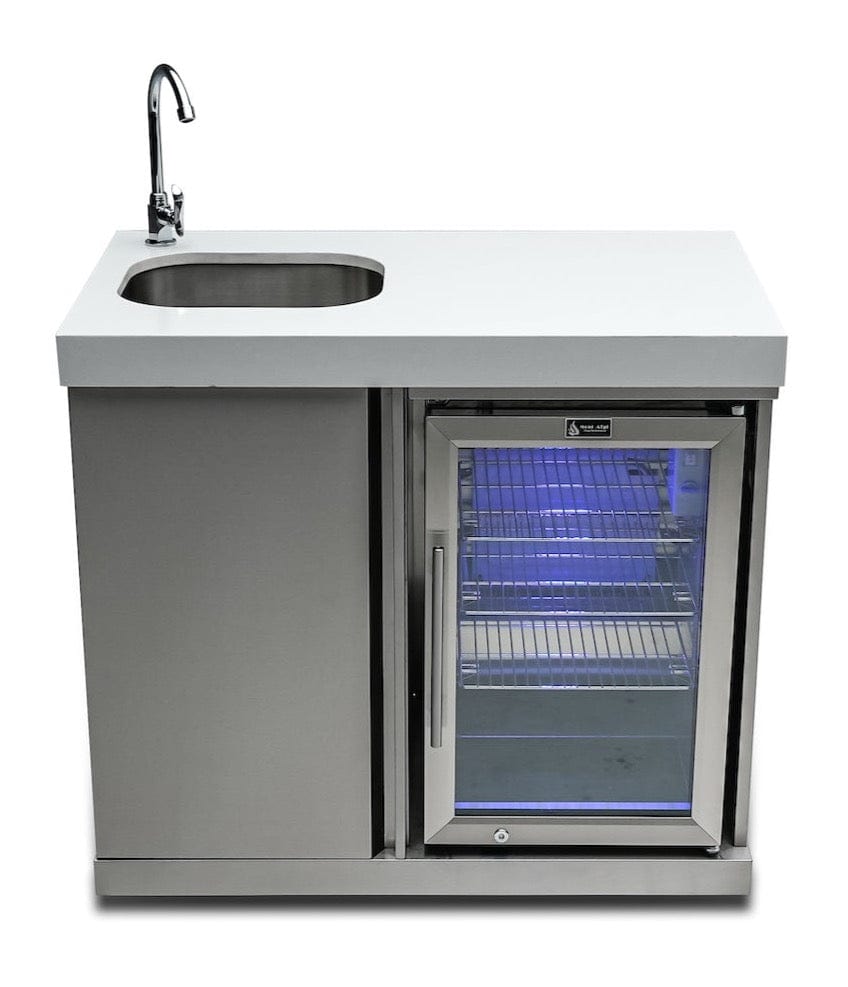 Mont Alpi Beverage Center / Sink, Fridge, Stainless Steel, White Composite Granite Counter / MASF-SS