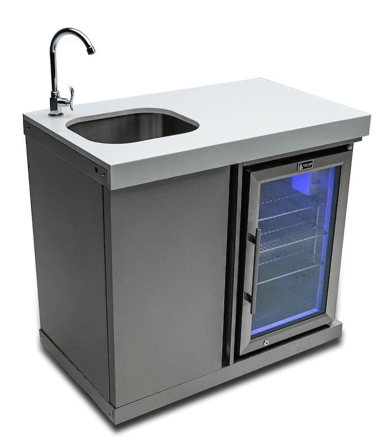 Mont Alpi Beverage Center / Sink, Fridge, Stainless Steel, White Composite Granite Counter / MASF-SS