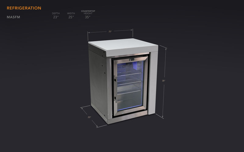 Mont Alpi Single Fridge Module / Outdoor Rated, Lockable, Blue LED Lights, Waterfall Side / MASFM