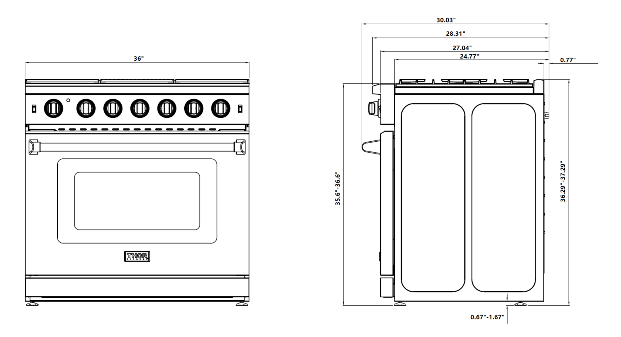 Thor Kitchen 36-Inch 6.0 Cu. Ft Single Oven Professional Gas Range in Stainless Steel LRG3601ULP