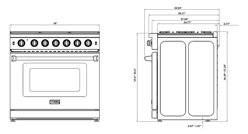 Thor Kitchen 36-Inch 6.0 Cu. Ft Single Oven Professional Gas Range in Stainless Steel LRG3601ULP