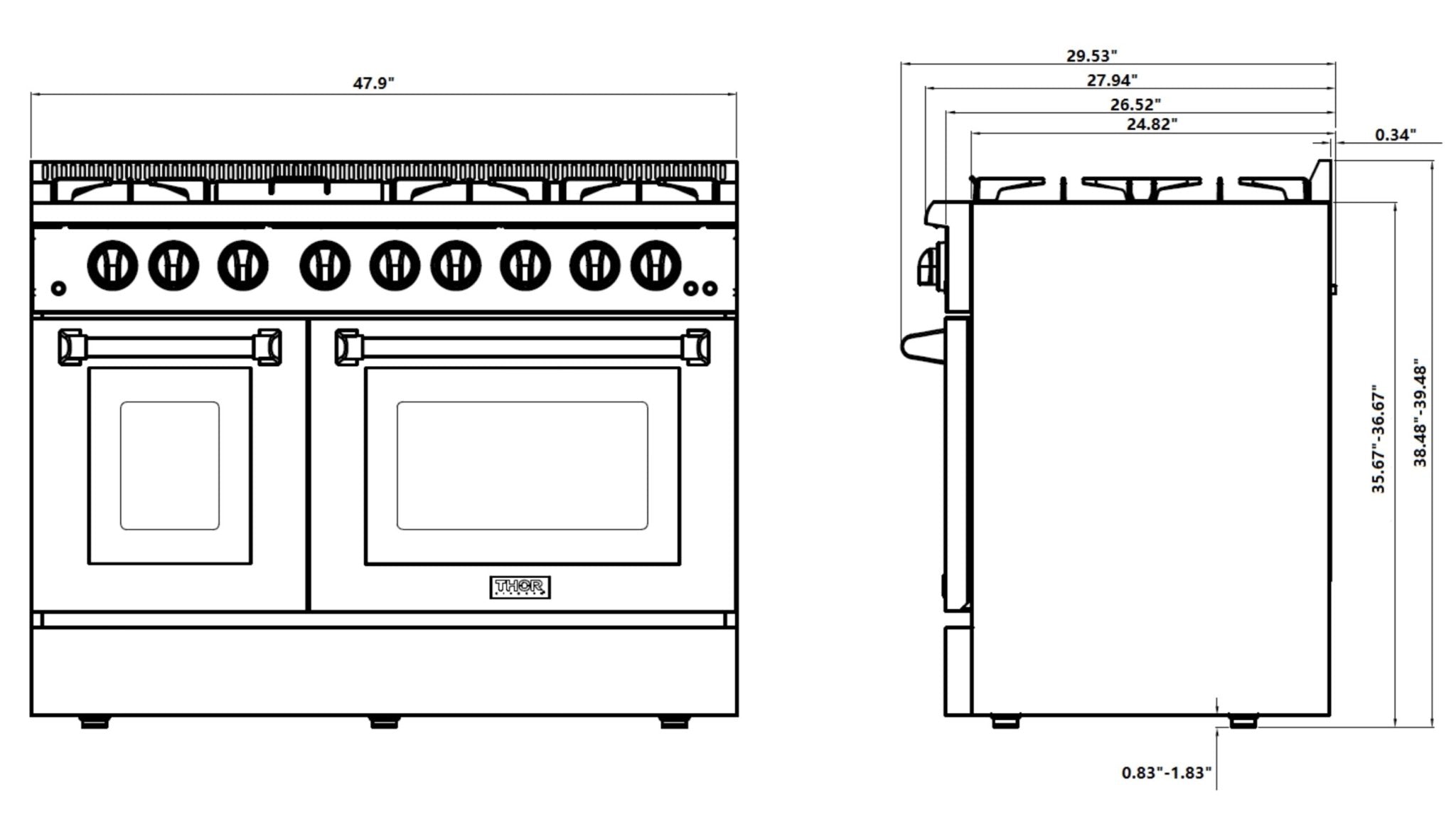 Thor Kitchen 48-Inch 6.7 cu. ft. Dual Fuel Range in Stainless Steel HRD4803ULP