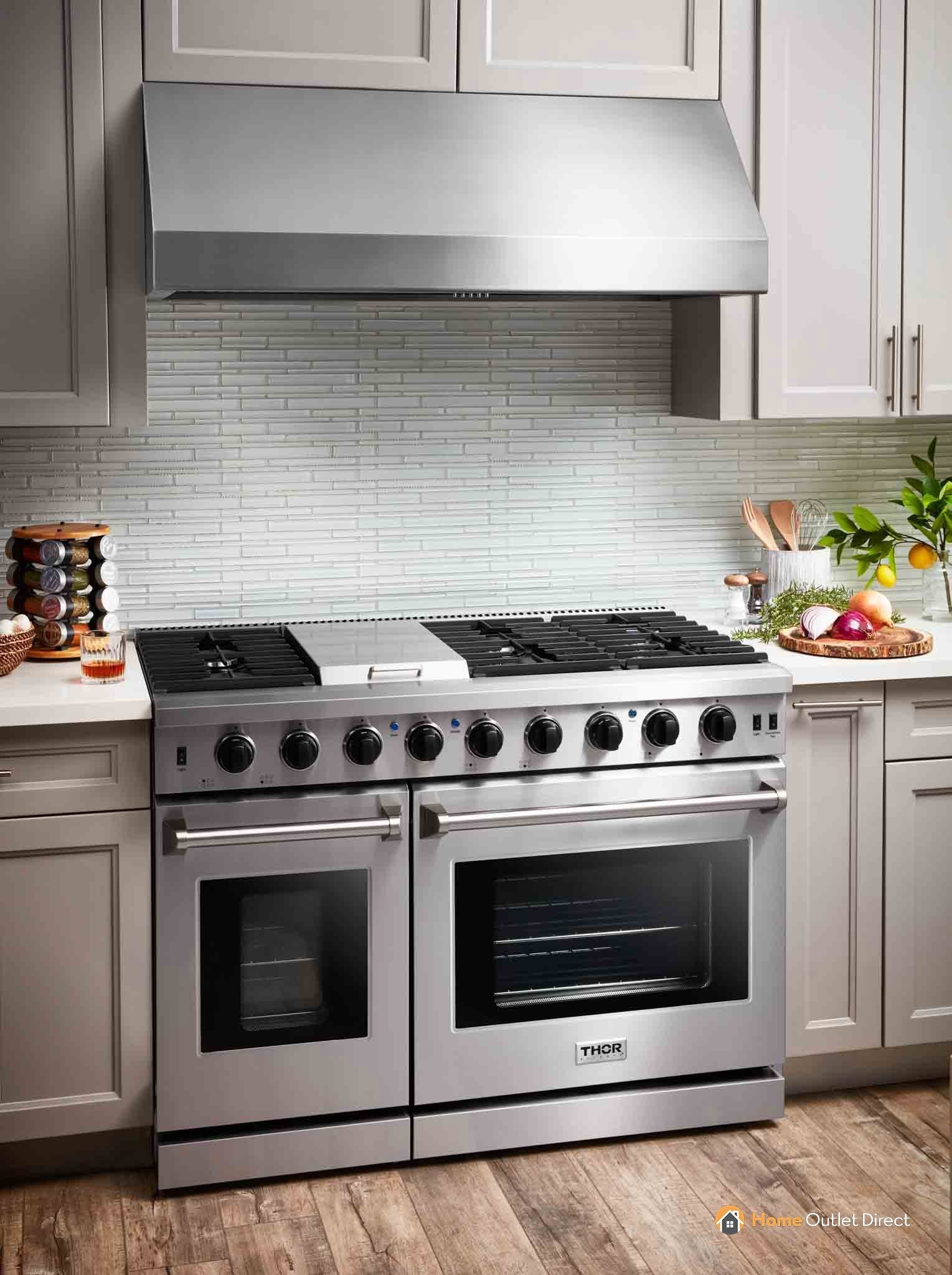 Thor Kitchen 48-Inch 6.8 cu. ft. Double Oven Gas Range in Stainless Steel (LRG4807U)