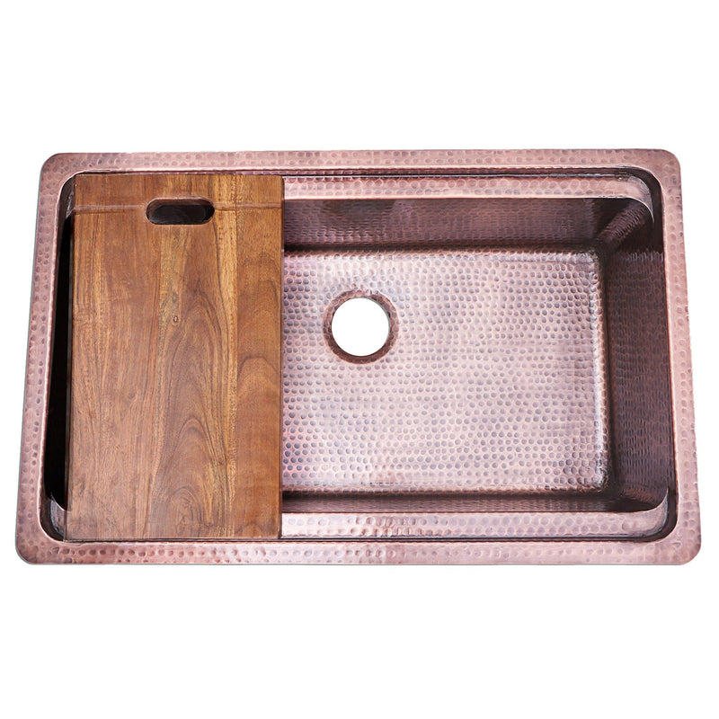 Nantucket Brightwork Home 32" Dual Mount Copper Workstation Kitchen Sink with Accessories, 16 Gauge, KCH-PS-3220