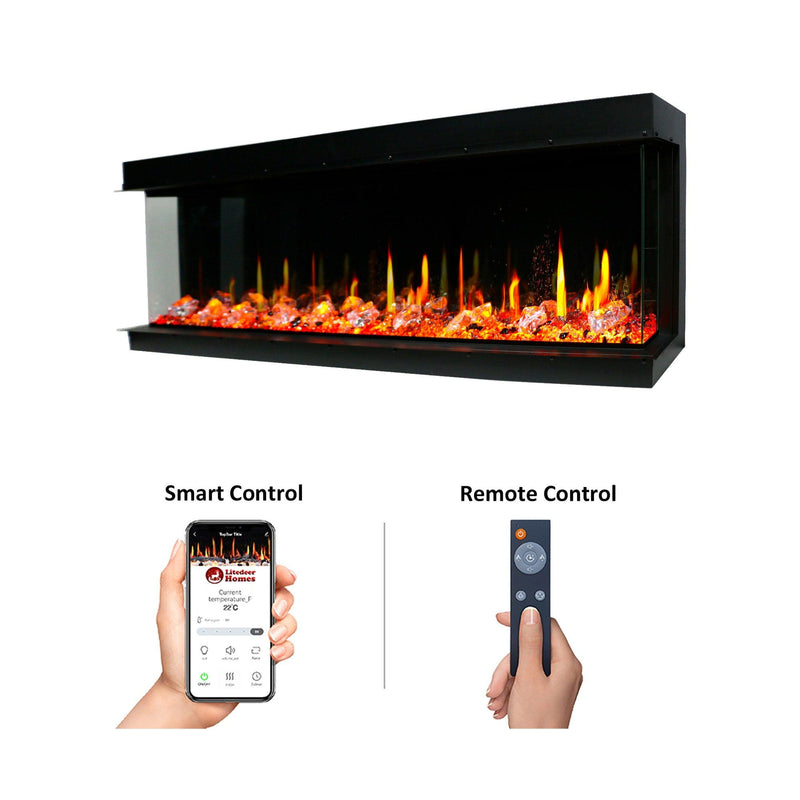 Litedeer Warmcastle 3 Side 50" Smart HD LED Electric Fireplace Wifi Enabled with App Diamond-like Crystal ZEF50T